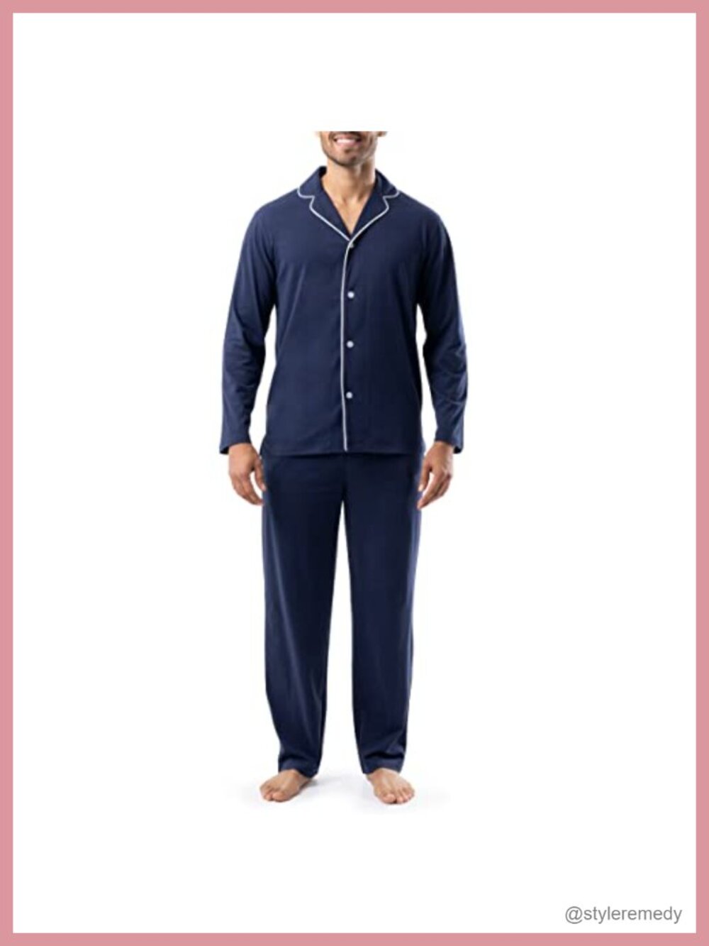 Mens Sueded Jersey Knit Pajama Set Long Sleeve Notch Collar Lounge Sleep